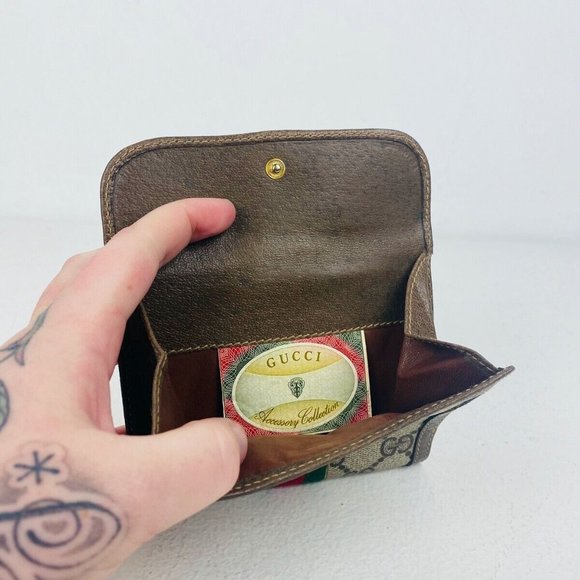 Gucci Vintage Beige Canvas Monogrammed Supreme Logo Striped Small Purse Wallet - Picture 4 of 4